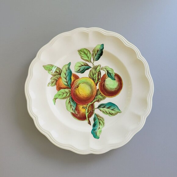 Vintage Spode Apple Dinner Plate, Red & Green Fall Fruit Embossed c1960s England